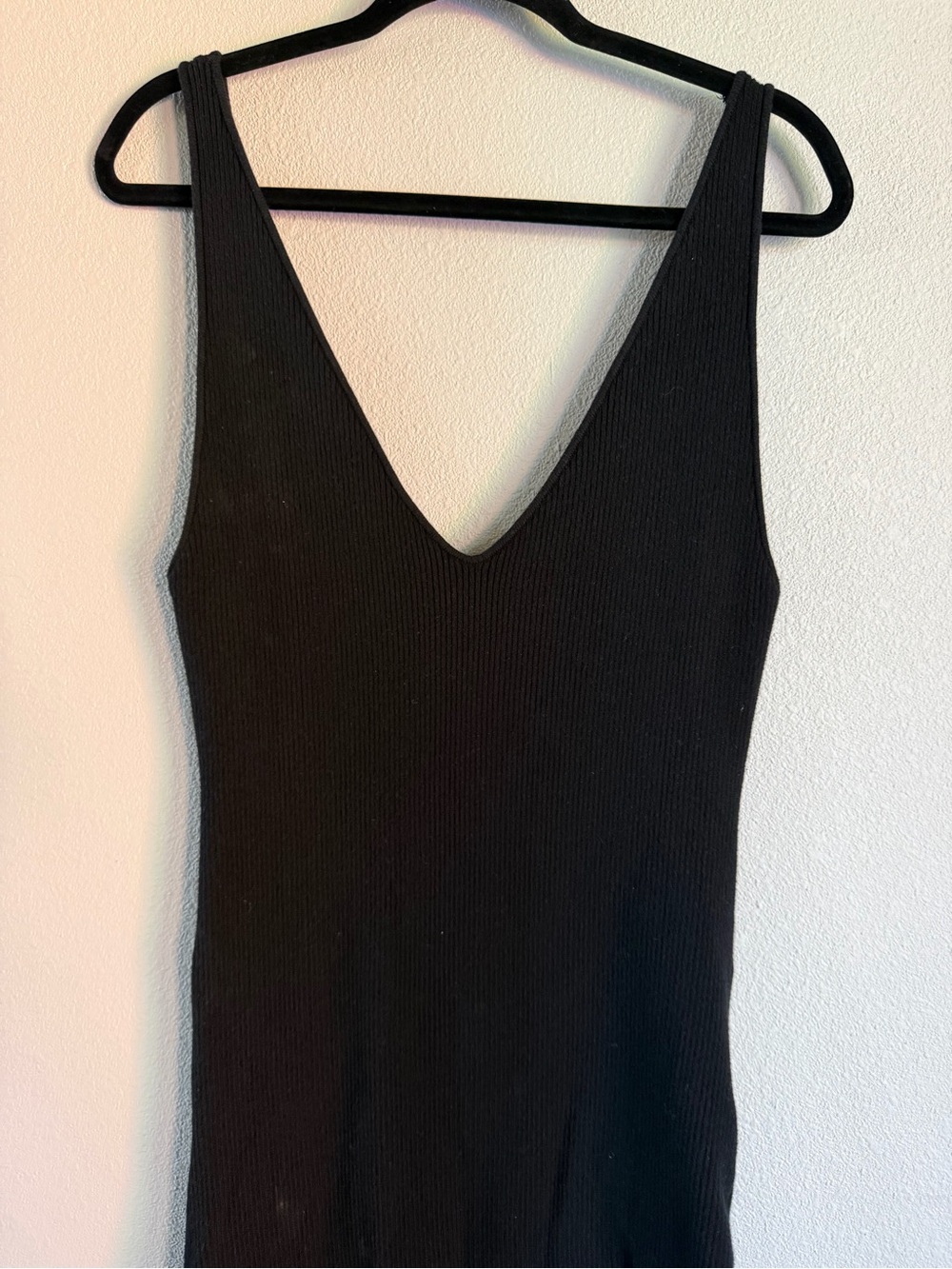 Free People Beach Ribbed Black Midi Tank Dress Size M Sleeveless Bodycon